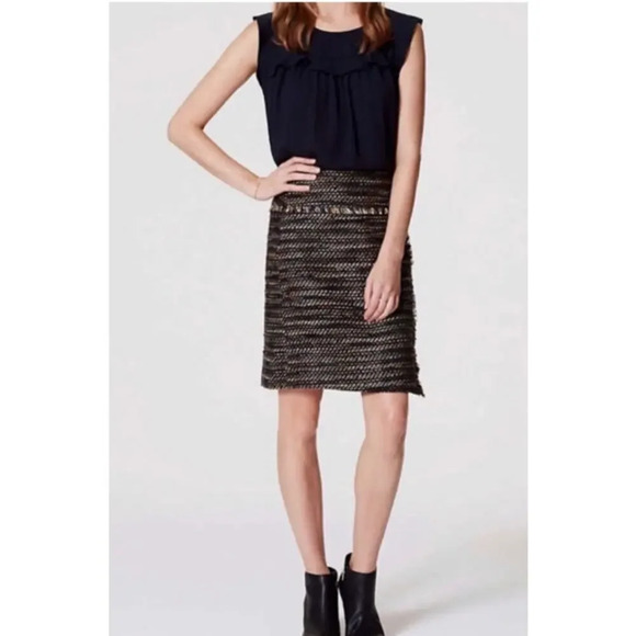 Ann Taylor Loft Tweed Fringe Faux Wrap Skirt, sz 2 - Picture 1 of 10